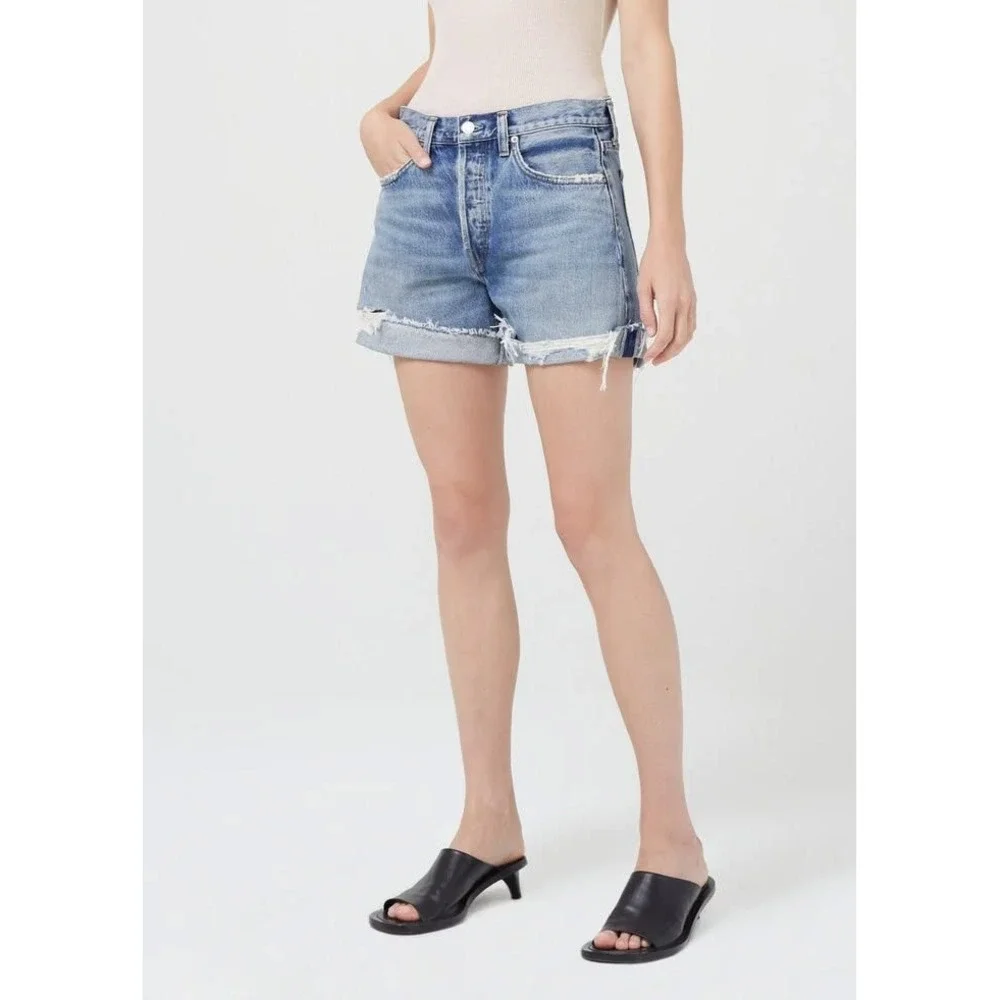 AGOLDE Parker Long Short 30 Heat Wave Cuffed Medium Wash Denim Summer Festival